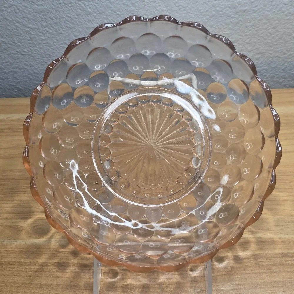 Vintage Pink Depression Glass Bubble Pattern Anchor Hocking Dish Bowl 8 1/2